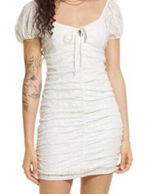 BP. by Nordstrom ivory lace puff-sleeve bodycon/milkmaid mini dress.